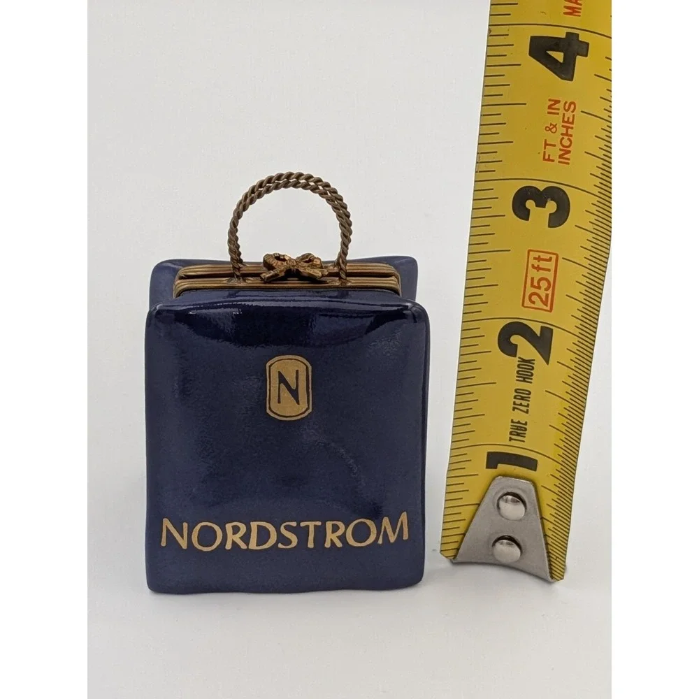 Rare Retired Limoges Blue Nordstrom Shopping Bag Trinket Box Hand-Painted France